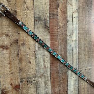 Ariat Tan Leather Belt native style beaded pattern women’s xl